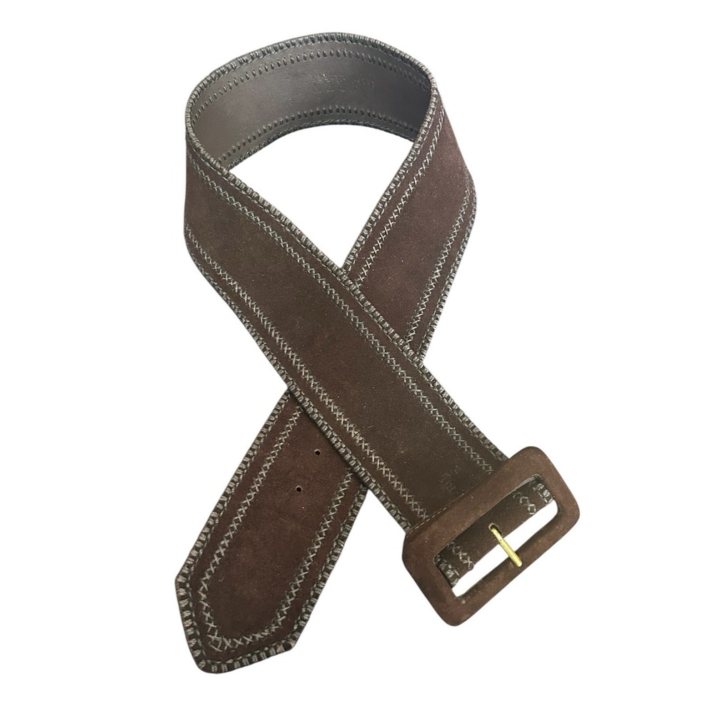 Vintage Lauren Ralph Lauren Wide Suede Brown Boho Statement Belt Stitching